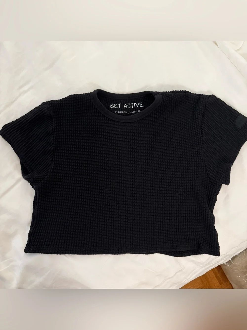 SET Active Black Waffle-Knit Crop Tee